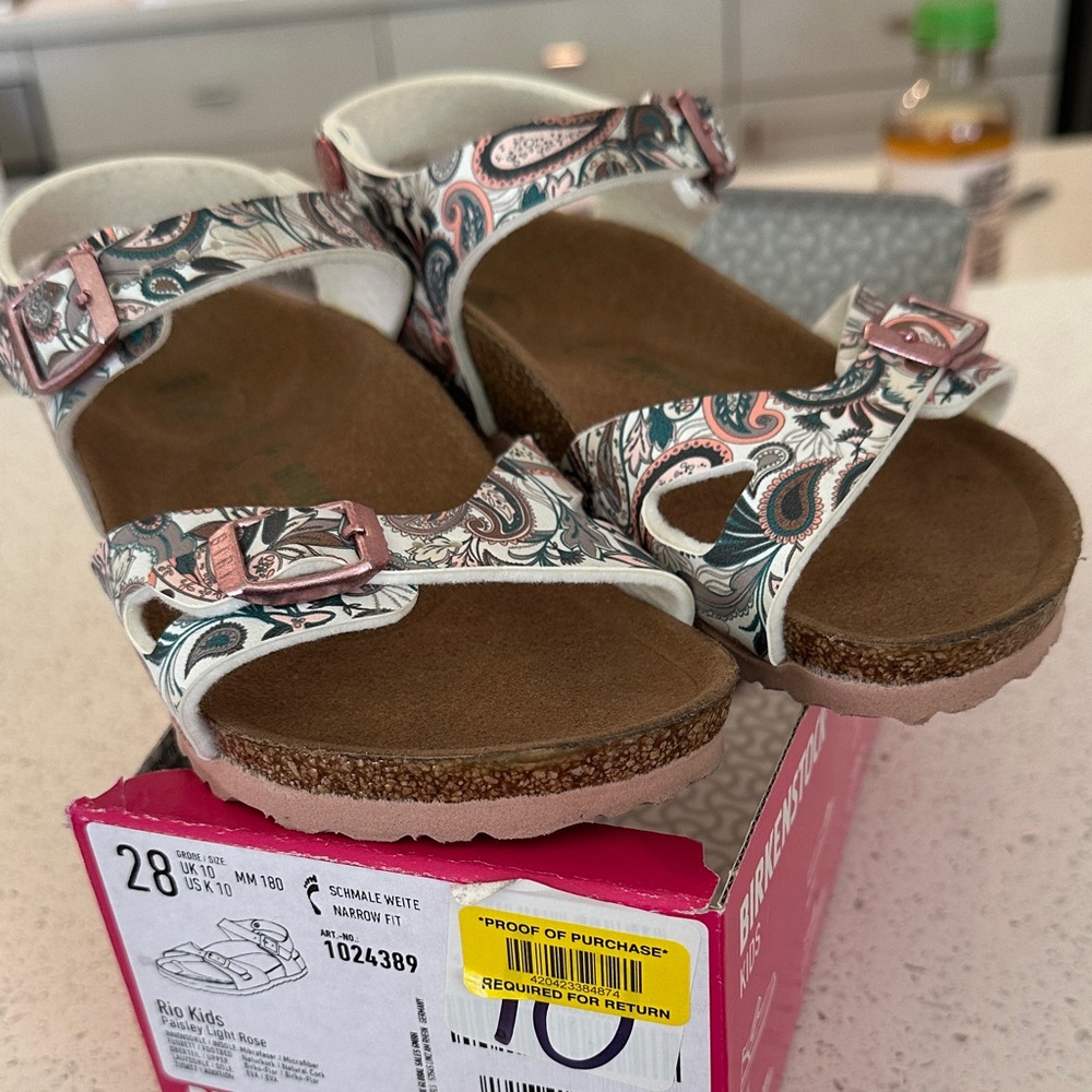 nwtBirkenstock Kids' Paisley Sandals in Pink and White